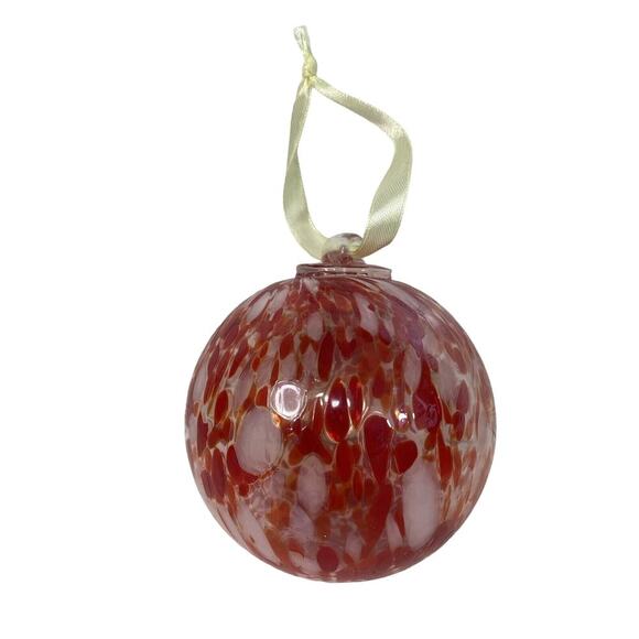 Hand Blown Glass Christmas Ornament Friendship 4" Red & White-Light Catcher - Picture 1 of 11